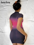 Znbbw Women Fashion Short Sleeve Bodycon Streetwear Gradien Mini Dress 2023 Summer Fall Clothing Wholesale Items For Business