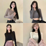 Znbbw Women's Sweater Base Sweater Versatile Round Neck Knit Sweater Slim Fitting Short Top Sweater