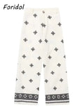 Znbbw Geometric Embroidery Wide Leg Spring Summer Women Beige Long Pants Zip Fashion Trousers Pantalones De Mujer Autumn Pants