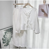 Znbbw Print Women's 2-piece Pants Set Lace Up Lantern Sleeve O-neck Top Loose High Waist Pant 2024 Spring Lady Casual Outfits