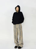 Znbbw Panther Pants Ladies 2024 Spring Loose High Waist Wide Leg Leopard Pant Fashion Female Vintage Hip Hop Baggy Denim Trousers