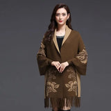 Znbbw cashmere tassel poncho shawl dual-purpose scarf women knitted sweater top retro cheongsam cloak cape coat outside clothing