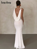 Znbbw Women Elegant Long Sleeve Party Club Evening Bodycon White Long Dress 2023 Fall Clothing Wholesale Items For Business