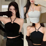 Znbbw Solid Color Vest Halter Sweet Slim Sexy Exposed Navel Camisole Crop Top