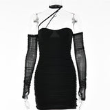 Znbbw Mesh Strapless Women Dress Fashion Off-shoulder Zipper Backless Bodycon Dresses Sexy Night Club Party Mini Dress 0410