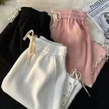 Znbbw Waist Casual Wide Leg Shorts Women Y2k Summer Loose Drawstring Lace Up Jogging Pants BF Fashion Baggy All-match Sweatpants