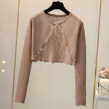 Znbbw Summer Thin Sweater Shirts Lady Full Sleeve Laced Knitted Cardigan Outwear for Woman