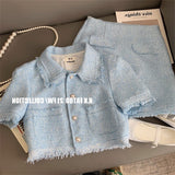 znbbw Tweed Skirt Suit 2023 New Fashion Two Piece Set Women Crop Top Wrap And Hip Plaid Mini Skirts Tassel Outfits Summer Tide