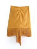 Znbbw High Waist Bodycon Tassel Mini Skirt Women Summer Spring Irregular Slit Brown Short Bowknot Skirt Ladies Bottoms Brown