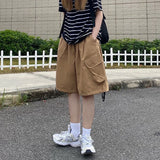 Znbbw Vintage Women Cargo Shorts American Streetwear Loose Wide Leg Pants Harajuku Casual Female Big Pocket Shorts Summer New