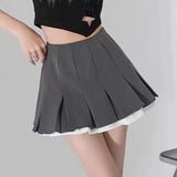 Znbbw Patchwork Pleated Skirts Women Summer Japanese Preppy Ruffles Mini Skirts Y2K High Waist Kawaii All Match A Line Skirts