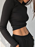 Znbbw Neck Long Sleeve Shirt Women Ribbed Sexy Cropped Tops 2023 Spring Black Casual Skinny Slim Basic Woman T Shirts White