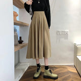 Znbbw Vintage Women High Waist Pleated Skirt Korean Elegant College Style Midi Skirt Casual All Match Student A Line Skirts New