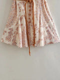 Znbbw TRAF Women Printed Dress 2023 Summer Resort Style Belted Bow Decoration Halter Sleeveless Dress