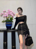 znbbw Spring New Multi-Button Irregular Black High Waist Mini Length Skirt Korean Fashion Garter Style Tight Patchwork Skirt