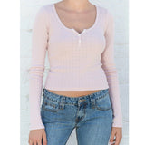 Znbbw Solid Hollow Out Slim T-shirts Women Autumn Y2k Streetwear O Neck Cotton Crop Top Vintage Chic Long Sleeve T Shirt 2024