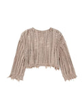Znbbw TRAF Women Fashion Hem Ripped Knitted Sweater Female Chic O Neck Frayed Cropped Jumper Casual Loose Street Pullovers