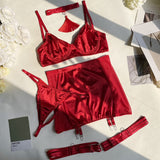 Znbbw Fine Satin Lingerie Sexy Underwear Lace 5-Piece Sissy Seamless Intimate Uncensored Skirt Fancy Bra And Panty Outfits