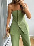 Znbbw Women's 2-piece Pants Set 2024 Spring Solid Single Breasted Split Tops High Waist Wide Leg Trousers Female Pants Sets