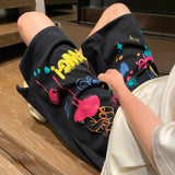 Znbbw Streetwear Pants High Waist Letter Print Pockets Lace Up Knee Length Pant Summer Casual Loose All Match Women Clothing
