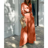 Znbbw Shirt Long Pants Suits 2 Piece Set Women Long Sleeve Shirt Wide Leg Pants Casual White Spring Summer Outfits 2024 New