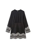 Znbbw TRAF Embroidery Long Sleeve Spliced Dress Women Round Neck Bodycon Autumn Lace Up Party Dresses 2023 Female Streetwear