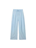 Znbbw TRAF Women Chic Side Pockets Loose Wide Leg Pants Vintage High Elastic Waist Drawstring Female Trousers Mujer
