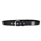 Znbbw Vintage y2k Black Studded Belt Grommet Threads Belt with Bright Metal Leather Square Bead Rivet Belt for Women Men