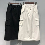 Znbbw Full Length Skirt Black Elastic Waist Y2k Skirts Cargo Skirts for Women Spring Summer Drawstring Girls Long Skirt