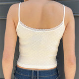 Znbbw Clothes Women White Cute Bow Ornament Slim Camis 2023 Summer Vintage Lace Trim Sleeveless Female Chic Heart Print Tops