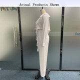Znbbw Women Two Piece Set Autumn Fashion Solid V Neck Long Sleeves Ruffled Top Casual Loose With Pockets Pants Sets Streetwear
