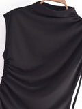 Znbbw TRAF Summer Slim Blouse Women Stand Collar Sleeveless Tank Top Elegant Bodycon Simple Tops Female Clothing 2023