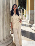 Znbbw Stripes Vest Pants Set Fashion 2 Pcs Outfits Summer Autumn Women Blazer Pants Set Loose Casual Wide Leg Pants Suit New