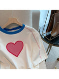 znbbw Summer Korean Style Casual Elastic Waist Pink Print Short Sleeve T-Shirts Women's Fashion Kawaii Sweet Slim Fit Tees Tops