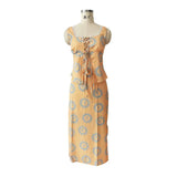 Znbbw Top Skirt Dress Set Spring Summer Slit Maxi Long Dress Suit Matching Set Boho Beach Dress Vestidos Women Clothing 2024