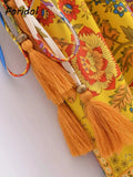 Znbbw Print Bohemian Wide Leg Long Pants Jumpsuit Women Summer New Overalls Spaghetti Strap Loose Casual Boho Jumpsuit Tassel