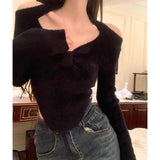 Znbbw Sweater Women Irregular Halter Cropped Knitted Pullover Y2K Korean Off Shoulder Solid Jumpers Hollow Out Slim Knitwear New