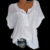 Znbbw Women Hollow V-Neck Embroidered Short-Sleeved Bat Sleeve Shirt Top Elegant Black/White/Blue Exquisite and Breathable Blouses