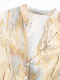 Znbbw TRAF Summer Tie Dye Print Women Casual Blouse V Neck High Low Hem V Neck Long Sleeve Satin Shirt Female Top