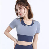 Znbbw Women Yoga Shirt Short Sleeve Padded Sports Crop Top Fitness Gym Clothing Sexy Cropped Workout Tops Running Tights T-Shirt