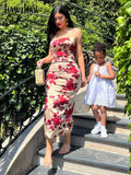 Znbbw Women Floral Printed Bodycon Party Beach Vacation Midi Dress Streetwear 2023 Summer Clothes Wholesale Items For Business