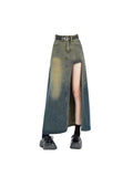 Znbbw Women's Blue A-line Denim Skirt with Slit Vintage Aesthetic Y2k Jean Skirt Harajuku Korean Long Skirt 2000s Clothes Summer 2024