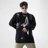 Znbbw Men's Sweater Y2k Vintage Star Fringe Hole-breaking Pullover Loose Knitted Jumper Sweaters Fashion Mens Designer Clothes