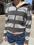 Znbbw Knitted Zip-up Hooded Cardigan Women Y2k Streetwear Cotton Long Sleeve Cropped Sweater Harajuku Vintage Slim Tops Coat