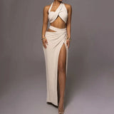 Znbbw Women Two Piece Set Fashion Sexy Solid One Shoulder Sleeveless Top Loose Slit Cutout Long Skirt Sets High Streetwear