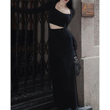 Znbbw Slit Midi Skirt Women Streetwear High Waist Black Suit Skirts Office Lady Korean Fashion Slim Pencil Skirt Spring Summer