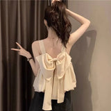 Znbbw Bow Camis Women Summer Fashion Solid Ruffles Casual Crop Tops Female Korean Chic Sleeveless Holiday All-match Tanks New