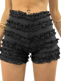 Znbbw Women Spring Summer Lolita Bloomers Ruffle Layered Workout Wear Shorts Elastic Waist Sexy Stitching Lace Pumpkin Pants Shorts