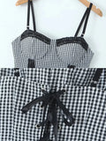 Znbbw Plaid Printed Y2K Summer Outfits Set Women Summer Chic Skirt Set Top+skirt Matching Set 2024 Black Party Beach Dress