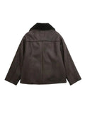 Znbbw TRAF Office Lady Brown Women Turn-Down Collar Slanted Placket Short Fur Coat 2023 Winter New Windproof Thick Warm Fur